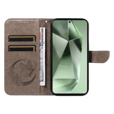 För Samsung Galaxy S24 FE Fodral Ställ Plånboksfodral Fjärilsmönster - Grå