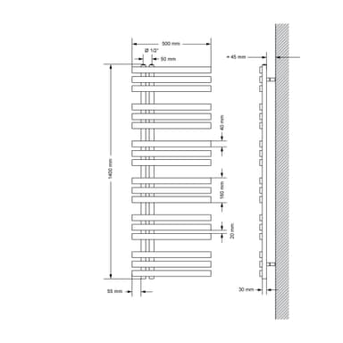 Design badrumsradiator Iron EM 500x1400 mm svart matt Luxe Bath