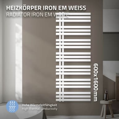 Design badrumsradiator Iron EM 600x1600 mm Vit LuxeBath