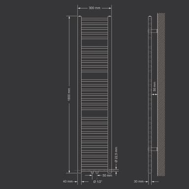 ECD Germany badrumsradiator - 300 x 1800 mm - vit, centrumanslutning