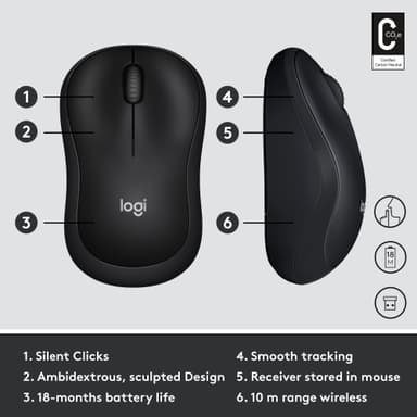 Logitech M220 Silent trådlös mus (svart)