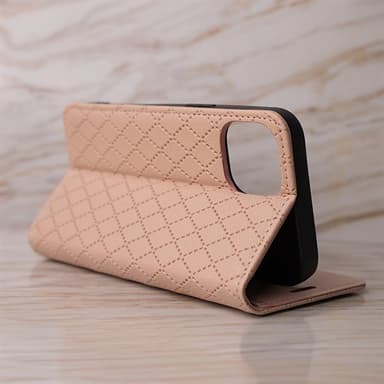 Stiligt fodral till iPhone 16 med korthållare och vikbart stöd - Beige