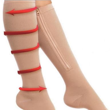 Kompressionsstrumpor med dragkedja och öppen tå i nylon/spandex beige