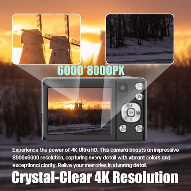 4K HD digitalkamera med fram- och bakkamera och stabilisering Svart