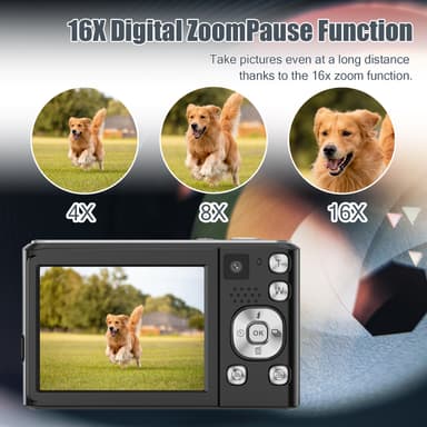 4K HD digitalkamera med fram- och bakkamera och stabilisering Svart