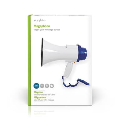 Nedis Megafon | Maximal räckvidd: 250 m | Maximal volymkontroll: 115 dB | Inbyggd mikrofon | Inbygd siren | Inspelningsfunktion | Blå / Vit