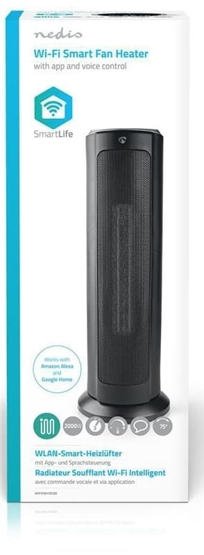 Nedis SmartLife Keramisk PTC Fläktvärmare | Wi-Fi | 2000 W | 3 Värmeinställningar | Svängning | Display | 15 - 35 °C | Android™ / IOS | Svart