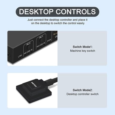 NÖRDIC KVM Switch 2 till 1 HDMI 2.0 4K60Hz för PC, Xbox, PS5 och bärbar med 4xUSB portar