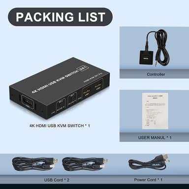NÖRDIC KVM Switch 2 till 1 HDMI 2.0 4K60Hz för PC, Xbox, PS5 och bärbar med 4xUSB portar