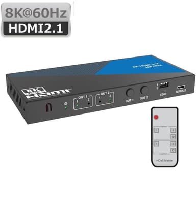 NÖRDIC 8K HDMI 2.1 Matrix switch 2x2 med audio extractor Toslink & Stereo EDID CEC, Dolby Atmos, Digital Plus, DTS-EX
