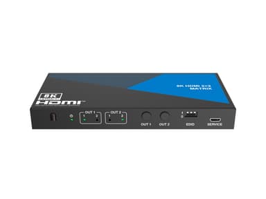 NÖRDIC 8K HDMI 2.1 Matrix switch 2x2 med audio extractor Toslink & Stereo EDID CEC, Dolby Atmos, Digital Plus, DTS-EX