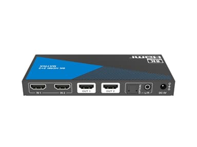 NÖRDIC 8K HDMI 2.1 Matrix switch 2x2 med audio extractor Toslink & Stereo EDID CEC, Dolby Atmos, Digital Plus, DTS-EX