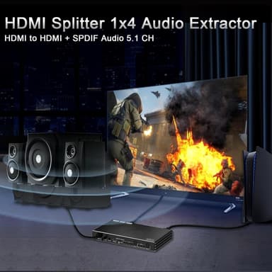 NÖRDIC 1 till 4 HDMI 2.1 Splitter 8K 60Hz 4K120Hz VRR Free-/G-Sync CEC, S/PDIF Extractor
