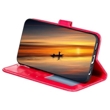 Till Samsung Galaxy A16 5G / A16 4G fodral i PU-läder med Blommönster - Röd