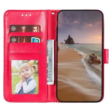 Till Samsung Galaxy A16 5G / A16 4G fodral i PU-läder med Blommönster - Röd
