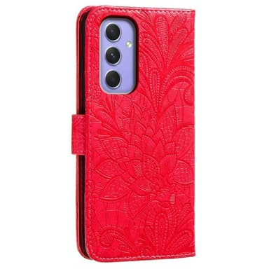 Till Samsung Galaxy A16 5G / A16 4G fodral i PU-läder med Blommönster - Röd