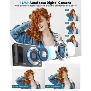 4K HD digitalkamera med fram- och bakkamera och stabilisering Vit