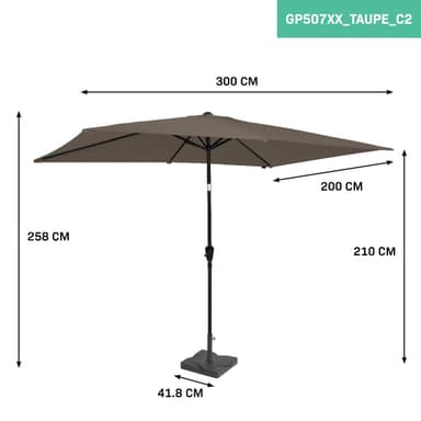 VONROC Premium parasoll Rapallo 200x300cm - Inkl. parasollfot & parasollöverdrag - rektangulärt parasoll - Tiltbart - UV-beständig duk - Taupe
