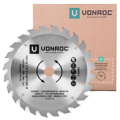 VONROC Cirkelsågblad 185 x 20mm – 24T | För trä – Universal