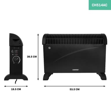 VONROC Konvektorelement – 2000W – Svart | Turbofläkt och 3 värmeinställningar