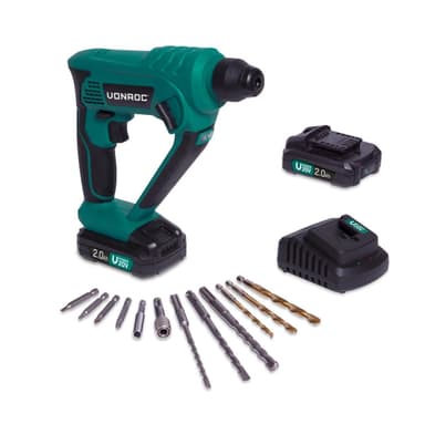 VONROC Borrhammare 20 V – 2,0 Ah  | inkl. 2x 2.0Ah batterier och laddare