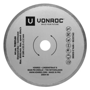 VONROC Diamantskiva – 180mm – Kontinuerlig | Universal
