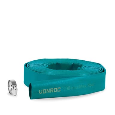 VONROC Platt dräneringsslang för dränkbara pumpar – 10m x 38mm | Universal