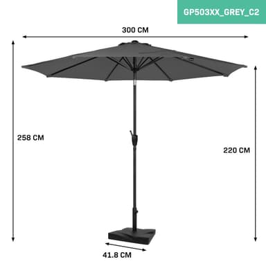 VONROC Premium parasoll Recanati Ø300cm - Inkl. parasollfot & parasollöverdrag - Runt parasoll - Tiltbart - UV-beständig duk - Grå