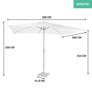 VONROC Premium parasoll Rapallo 200x300cm - Inkl. parasollöverdrag - rektangulärt parasoll - Tiltbart - UV-beständig duk - Vit