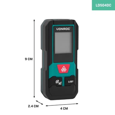 VONROC Laseravståndsmätare – 20 meter räckvidd – kompakt storlek – mäter avstånd, yta, volym - Pythagoras-läge