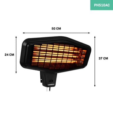 VONROC Värmare Amiata 2200W – väggmontering – kvartselement | 3 värmenivåer