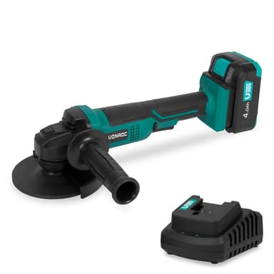 VONROC Batteridriven vinkelslip - Ø125mm | Inkl. 4.0Ah Batteri och snabbladdare