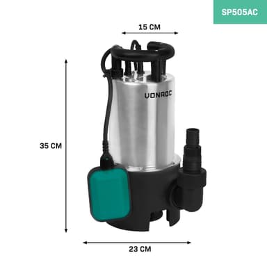 VONROC Dränkbar pump 850W – 14000 L/h – rostfritt stål| Smutsigt och rent vatten