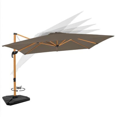VONROC Premium hängparasoll Pisogne 300x300cm - Inkl. parasollplattor & parasollöverdrag - Fyrkantigt - 360° vridbart - Tiltbart – Träimitation -Taupe