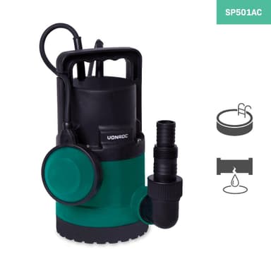 VONROC Dränkbar pump 300W – 6500L / h  | För rent och lätt förorenat vatten