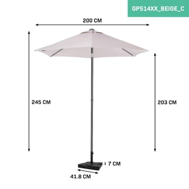VONROC Premium parasoll Torbole Ø200cm - Inkl. parasollfot &  parasollöverdrag - Runt parasoll - UV-beständig duk - Beige