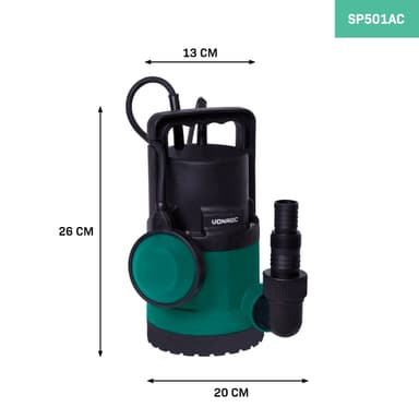 VONROC Dränkbar pump 300W – 6500L / h  | För rent och lätt förorenat vatten