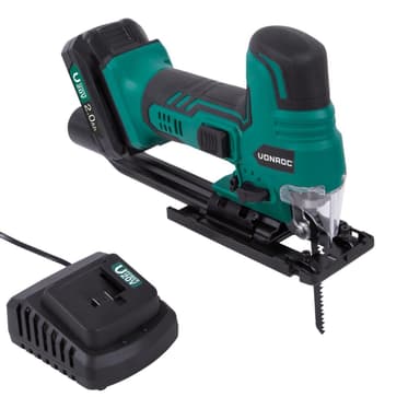 VONROC Sticksåg 20V – 2.0Ah – Ergonomiskt stavhandtag | Inkl. Batteri och snabbladdare