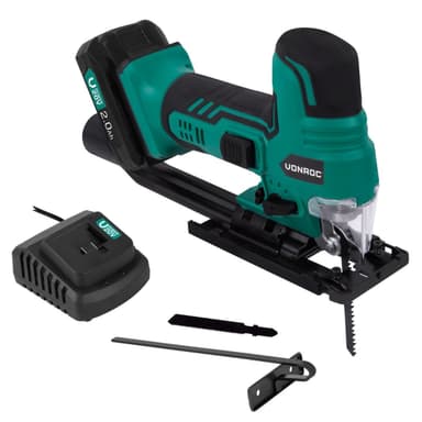 VONROC Sticksåg 20V – 2.0Ah – Ergonomiskt stavhandtag | Inkl. Batteri och snabbladdare