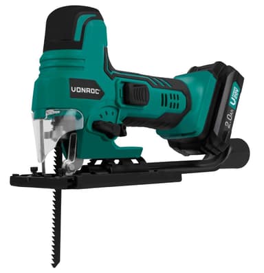 VONROC Sticksåg 20V – 2.0Ah – Ergonomiskt stavhandtag | Inkl. Batteri och snabbladdare