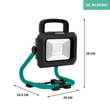 VONROC Batteridriven LED-arbetslampa 20W – 1800 lumen | Inkl. 2x 2.0Ah batterier och snabbladdare