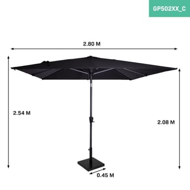 VONROC Premium parasoll Rosolina 280x280cm - Inkl. parasollfot & parasollöverdrag - Fyrkantigt parasoll - Tiltbart - UV-beständig duk - Svart