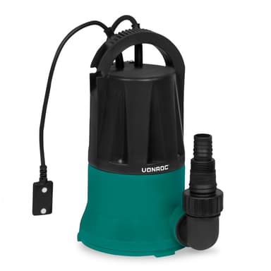 VONROC Dränkbar pump 400W – 6000 l/h – Platt sugpump | För rent vatten