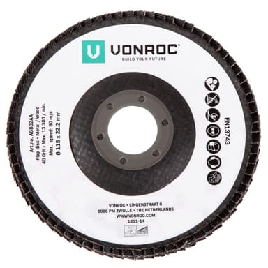 VONROC Lamellslipskiva 115mm – 2st | P40 och P60 – Universal