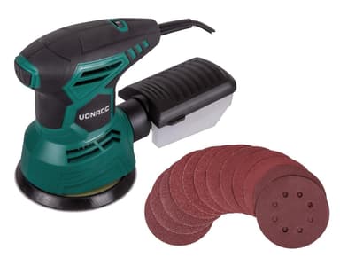 VONROC Excenterslipmaskin 300W | Inkl. dammupptagning och 12 slippapper