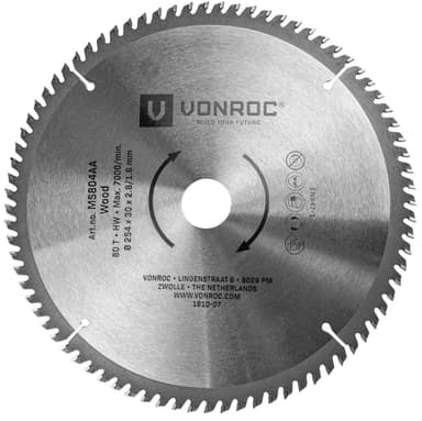 VONROC Sågblad för geringssåg 254 x 30mm – 80T | Universal