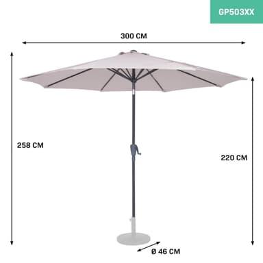 VONROC Premium parasoll Recanati Ø300cm - Inkl. parasollöverdrag - Runt parasoll - Tiltbart - UV-beständig duk - Beige