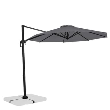 VONROC Premium hängparasoll Bardolino Ø300cm - Inkl. parasollöverdrag - Runt parasoll - 360° vridbart - Tiltbart - UV-resistent duk - Grå