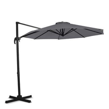 VONROC Premium hängparasoll Bardolino Ø300cm - Inkl. parasollöverdrag - Runt parasoll - 360° vridbart - Tiltbart - UV-resistent duk - Grå