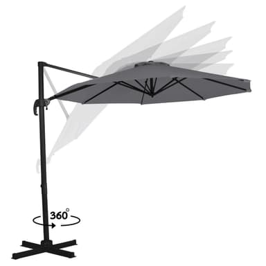 VONROC Premium hängparasoll Bardolino Ø300cm - Inkl. parasollöverdrag - Runt parasoll - 360° vridbart - Tiltbart - UV-resistent duk - Grå